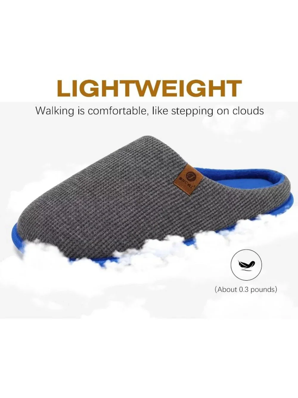 Mens Grey And Blue Cushion Foam Shake Fleece Faux Fur Lining House Slipper Shoes